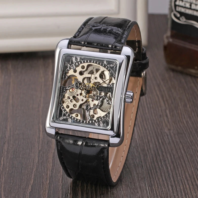 T-WINNER montre rectangulaire mécanique montre hommes montre or ceinture montre-bracelet main creuse montre mécanique