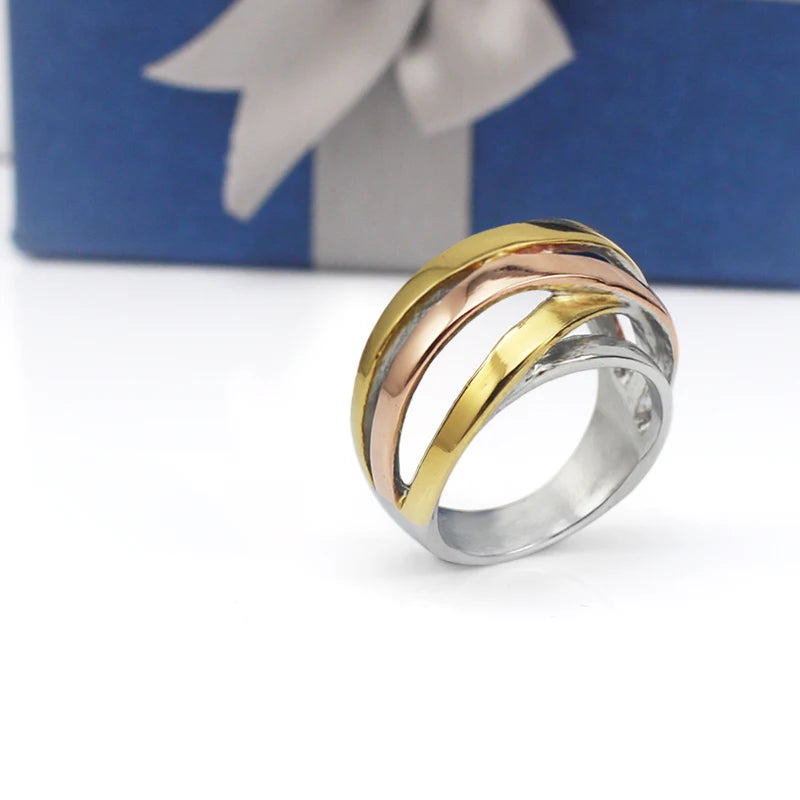 Bague Lignes Géométriques pour Femme, Bijoux en Acier à la Mode en Argent, Or Rose, Trois Options de Documents Disponibles, TAN6 7 8 9