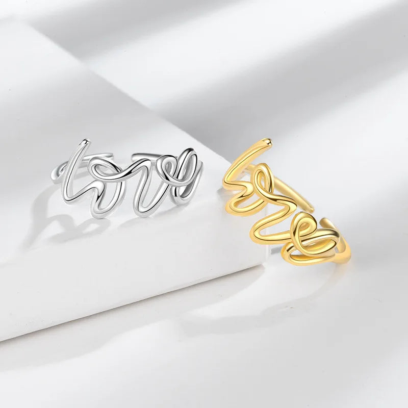 Bague d'amour lettre romantique pour femme, matiques géométriques, matiques créatives, bijoux en acier inoxydable pour couple, cadeau de mariage