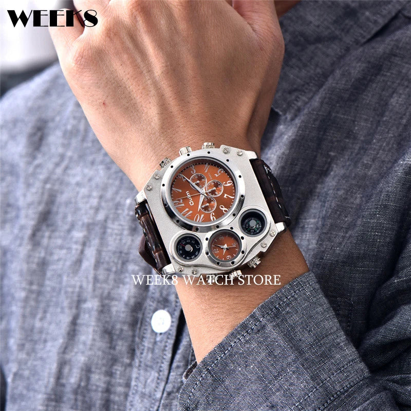 Montres de sport de luxe pour hommes, montre-bracelet militaire décontractée, grand cadran, boussole décorative, horloge à quartz, homme cool, unique, marque supérieure