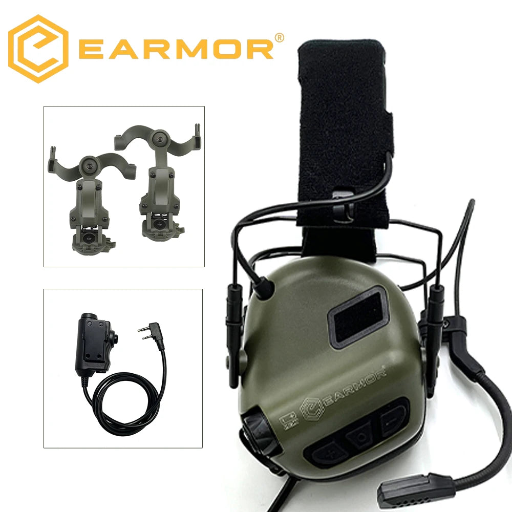 EARMOR – cache-oreilles de tir M32 SE et casque tactique M51 PTT, réduction du bruit, avec adaptateur de Rail ARC pour casque, adapté à la chasse