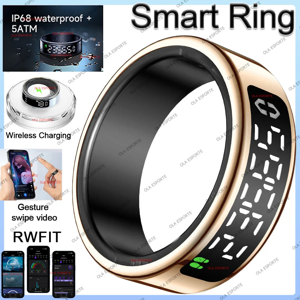 Bague intelligente 2025 avec écran d'affichage et tactile, chargement sans fil, gestionnaire de santé, étanche 5 ATM pour hommes et femmes, bagues R12 R11