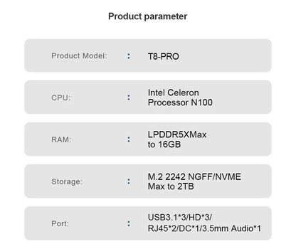 Chatreey T8 Mini PC Intel Celeron Quad Core N200/N100/N150 ordinateur de poche 3xHD 2.0 2xGigabit Ethernet Windows 11 Wifi5
