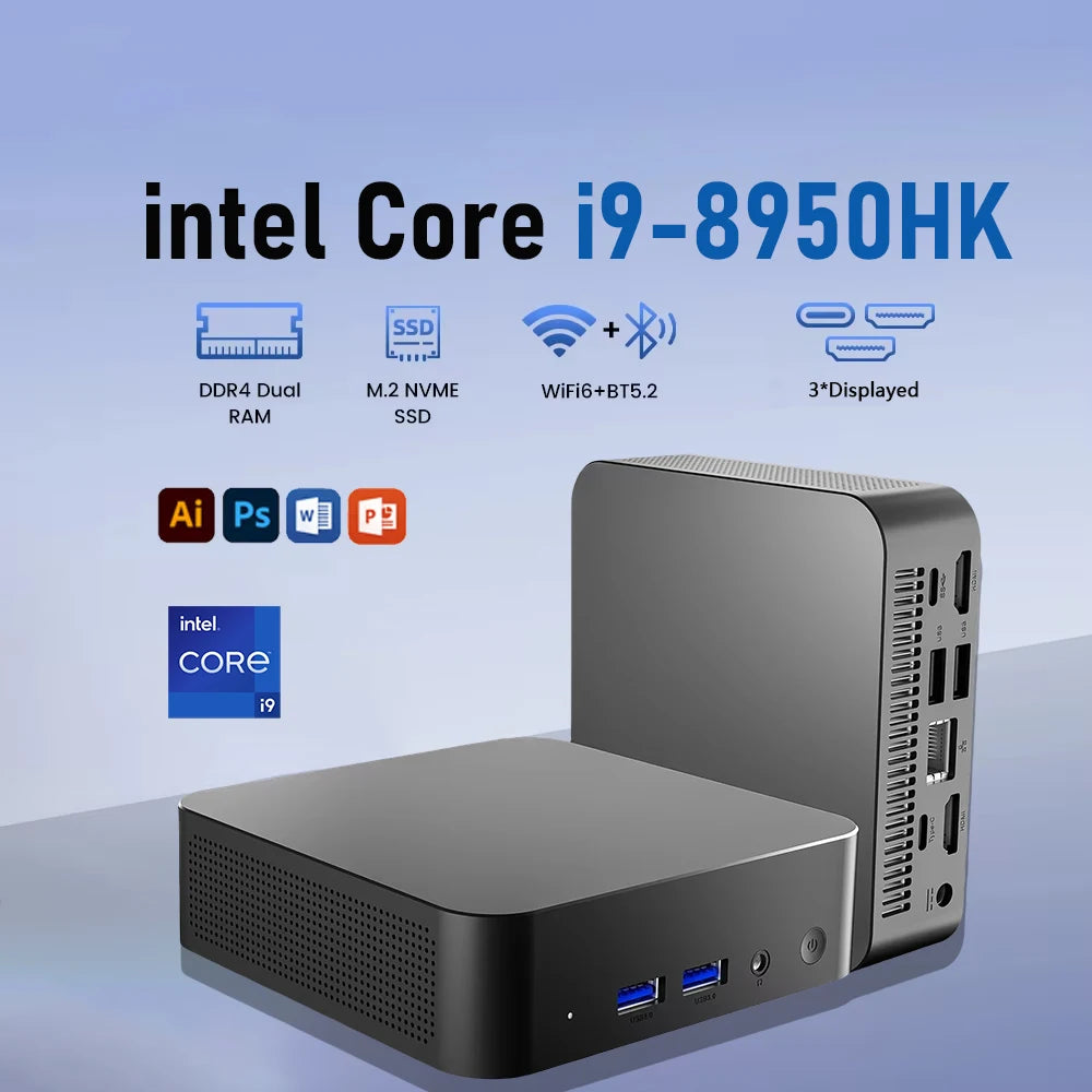 Windows 11 Pro Intel Core i9 8950HK Mini PC 16GB DDR4 1TB SSD PC Gamer ordinateur double WIFI 6 BT5.2 4K HD Mini PC de jeu de bureau