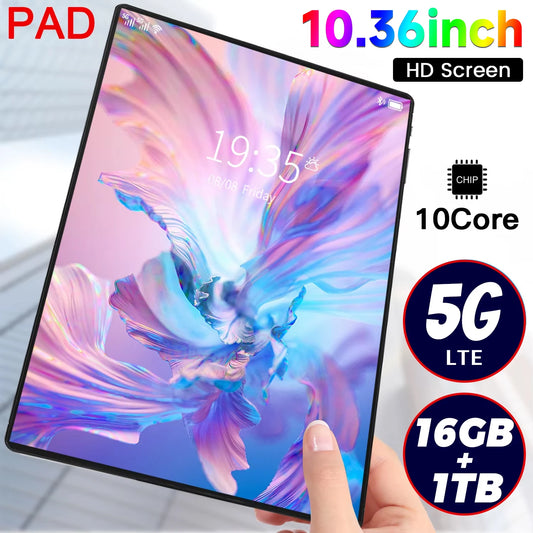 Nouvelle tablette Android 2025 5G, 10.36 pouces, 16 Go de RAM, 1 To, Dean, batterie 13.0 mAh, 16MP, 32MP, 10 cœurs, réseau SIM, touristes, Bluetooth, 12000