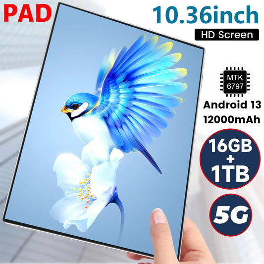 Tablette PC Android 2025, réseau MTK6797, 10.36 pouces, 5G, 16 Go de RAM, 1 To, Dean, 12000mAh, WiFi, 10 cœurs, Bluetooth, nouveau, 13.0