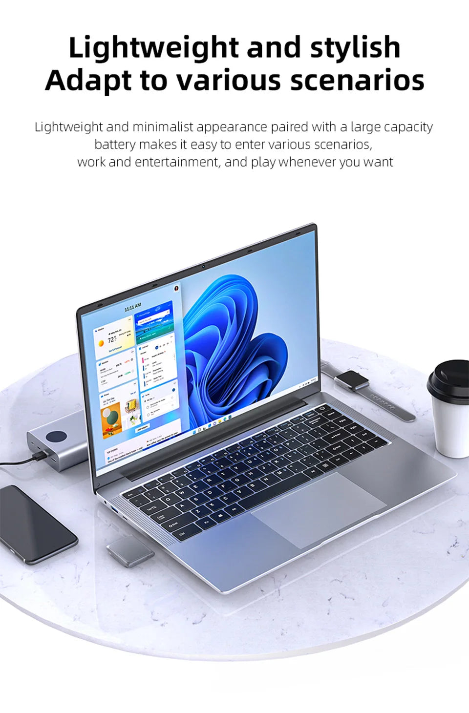 Ordinateur portable Windows 11 Ultra mince 14.1 "12GB RAM 512GB 1 to SSD Intel A3950 ordinateur portable Gamer 1920*1080 ordinateur d'étude de bureau PC