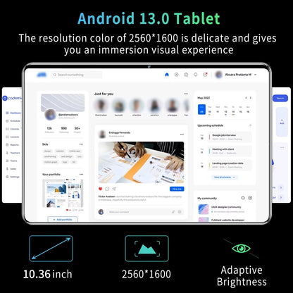 Tablette PC Android 2025, réseau MTK6797, 10.36 pouces, 5G, 16 Go de RAM, 1 To, Dean, 12000mAh, WiFi, 10 cœurs, Bluetooth, nouveau, 13.0