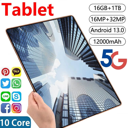 2025 5G tablette Android 13.0 tout neuf 10.36 pouces 16GB RAM 1TB ROM tablette 16MP 32MP 12000mAh 10 cœurs WIFI Bluetooth réseau tablette