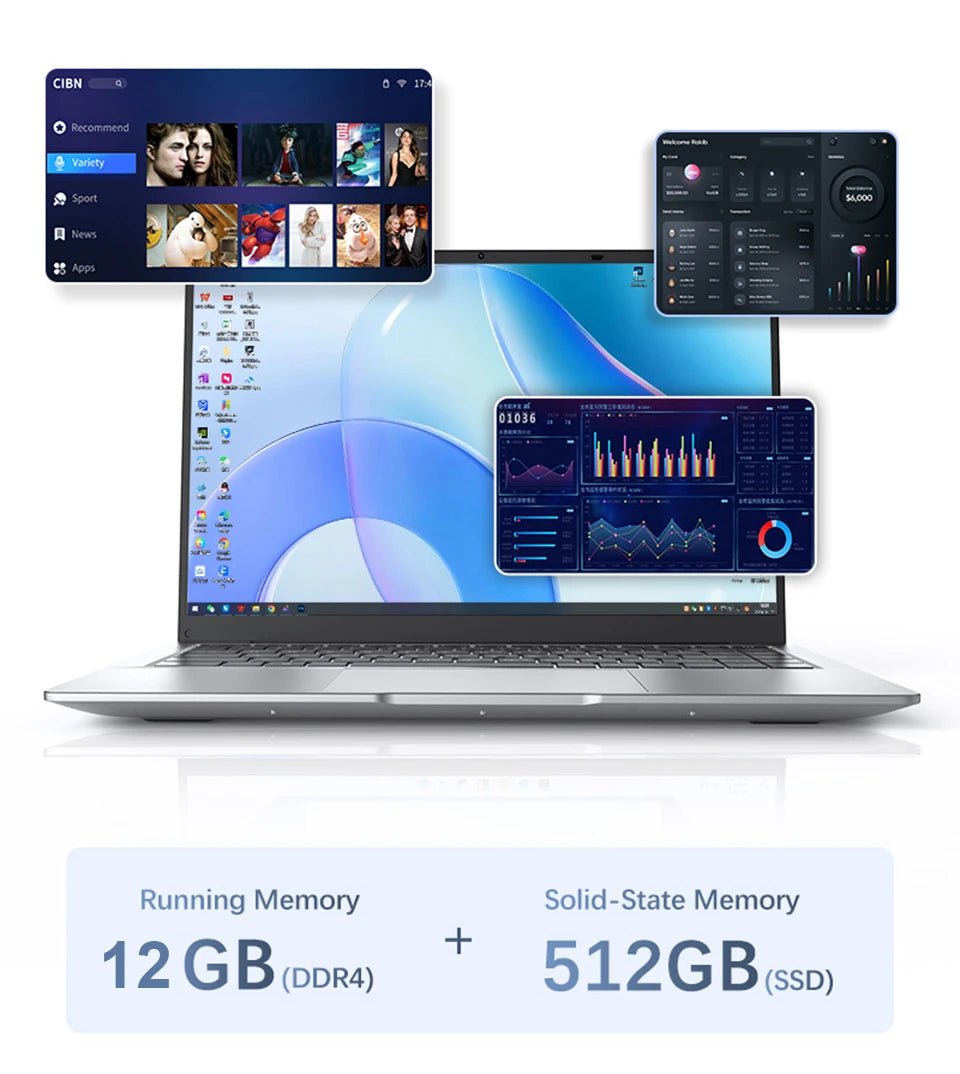 Ordinateur portable Windows 11 Ultra mince 14.1 "12GB RAM 512GB 1 to SSD Intel A3950 ordinateur portable Gamer 1920*1080 ordinateur d'étude de bureau PC