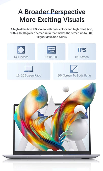 Ordinateur portable Windows 11 Ultra mince 14.1 "12GB RAM 512GB 1 to SSD Intel A3950 ordinateur portable Gamer 1920*1080 ordinateur d'étude de bureau PC