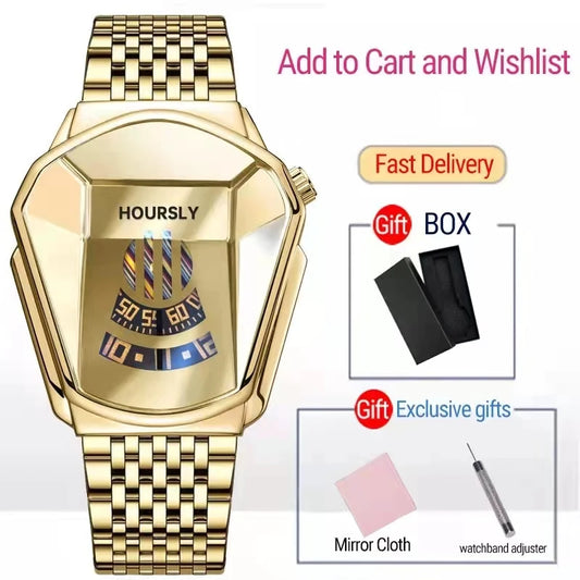 Luxe HOURSLY marque tendance Cool montre-bracelet pour hommes technologie en acier inoxydable mode montre à Quartz pour hommes Relogio Masculino 2023