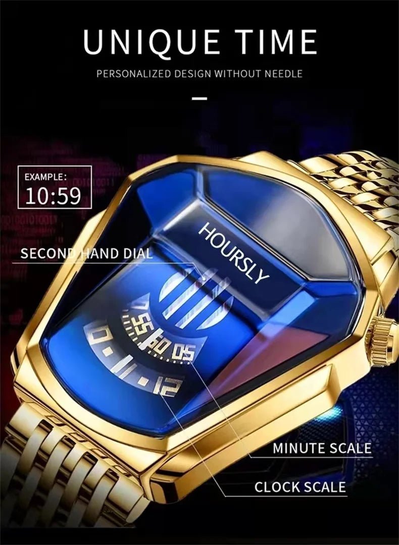 Luxe HOURSLY marque tendance Cool montre-bracelet pour hommes technologie en acier inoxydable mode montre à Quartz pour hommes Relogio Masculino 2023