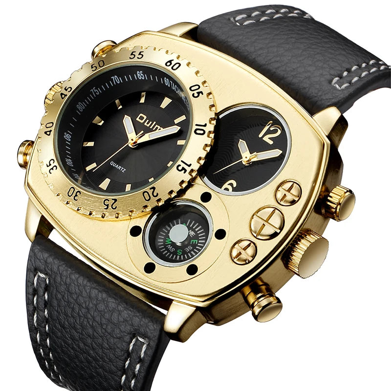 Montres de sport de luxe pour hommes, montre-bracelet militaire décontractée, grand cadran, boussole décorative, horloge à quartz, homme cool, unique, marque supérieure