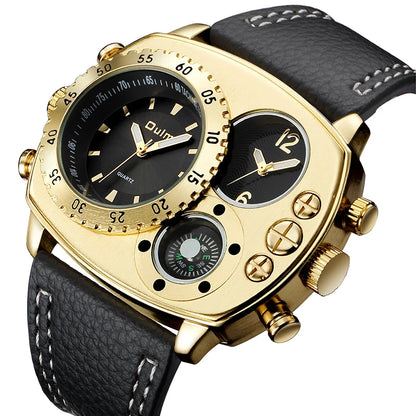 Montres de sport de luxe pour hommes, montre-bracelet militaire décontractée, grand cadran, boussole décorative, horloge à quartz, homme cool, unique, marque supérieure