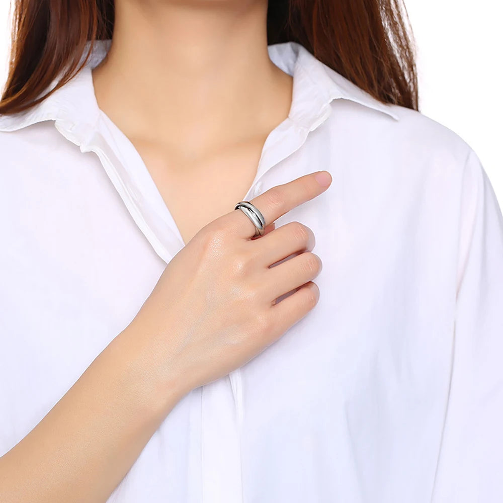Ensemble de bagues classiques à 3 rondes pour femmes, bijoux de fiançailles et de mariage en acier inoxydable