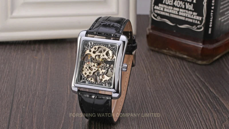 T-WINNER montre rectangulaire mécanique montre hommes montre or ceinture montre-bracelet main creuse montre mécanique