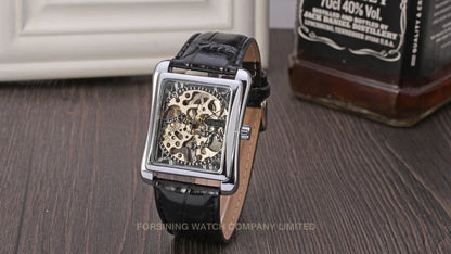 T-WINNER montre rectangulaire mécanique montre hommes montre or ceinture montre-bracelet main creuse montre mécanique