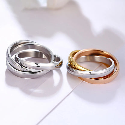 Ensemble de bagues classiques à 3 rondes pour femmes, bijoux de fiançailles et de mariage en acier inoxydable