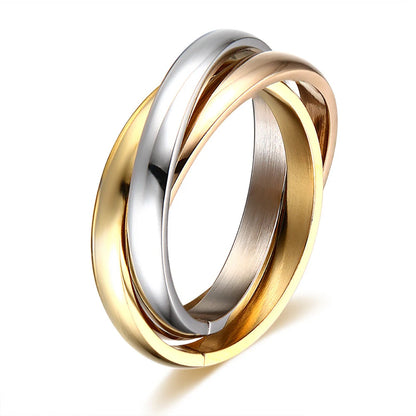 Ensemble de bagues classiques à 3 rondes pour femmes, bijoux de fiançailles et de mariage en acier inoxydable