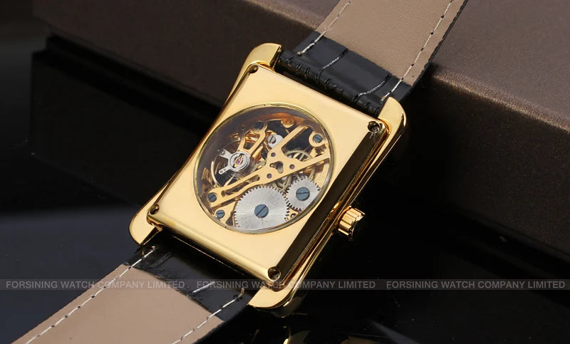 T-WINNER montre rectangulaire mécanique montre hommes montre or ceinture montre-bracelet main creuse montre mécanique