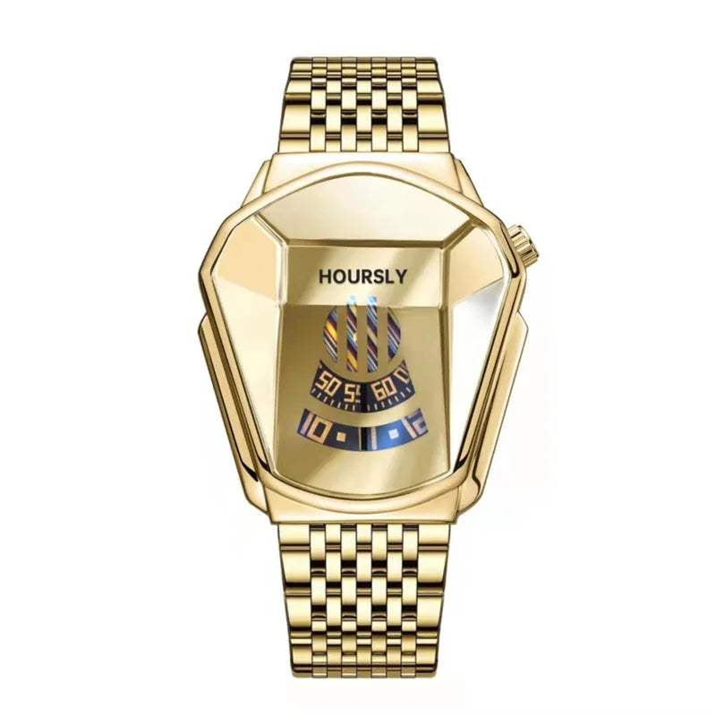 Luxe HOURSLY marque tendance Cool montre-bracelet pour hommes technologie en acier inoxydable mode montre à Quartz pour hommes Relogio Masculino 2023
