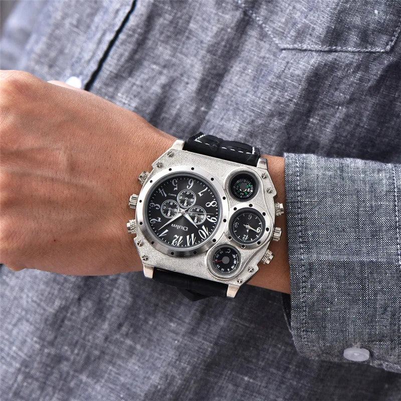 Montres de sport de luxe pour hommes, montre-bracelet militaire décontractée, grand cadran, boussole décorative, horloge à quartz, homme cool, unique, marque supérieure