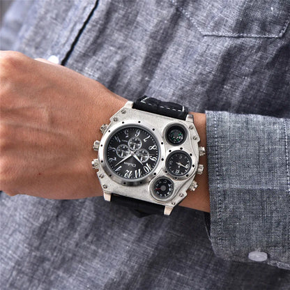 Montres de sport de luxe pour hommes, montre-bracelet militaire décontractée, grand cadran, boussole décorative, horloge à quartz, homme cool, unique, marque supérieure