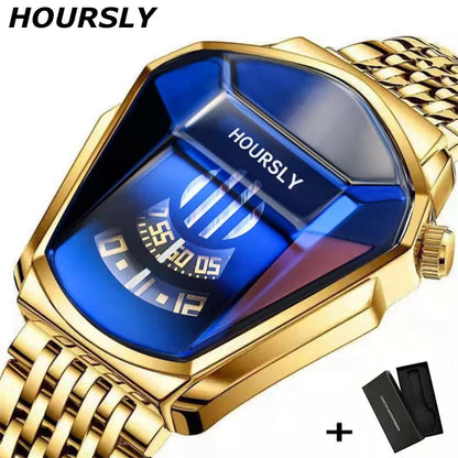 Luxe HOURSLY marque tendance Cool montre-bracelet pour hommes technologie en acier inoxydable mode montre à Quartz pour hommes Relogio Masculino 2023