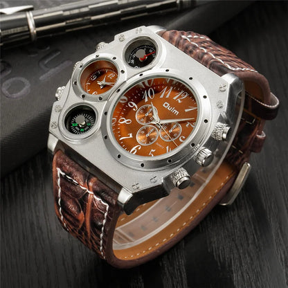 Montres de sport de luxe pour hommes, montre-bracelet militaire décontractée, grand cadran, boussole décorative, horloge à quartz, homme cool, unique, marque supérieure