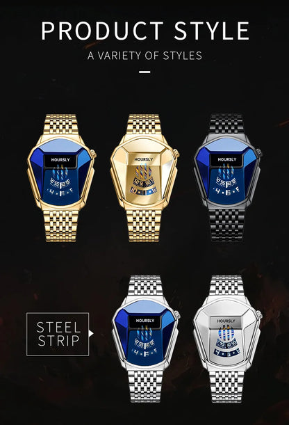 Luxe HOURSLY marque tendance Cool montre-bracelet pour hommes technologie en acier inoxydable mode montre à Quartz pour hommes Relogio Masculino 2023