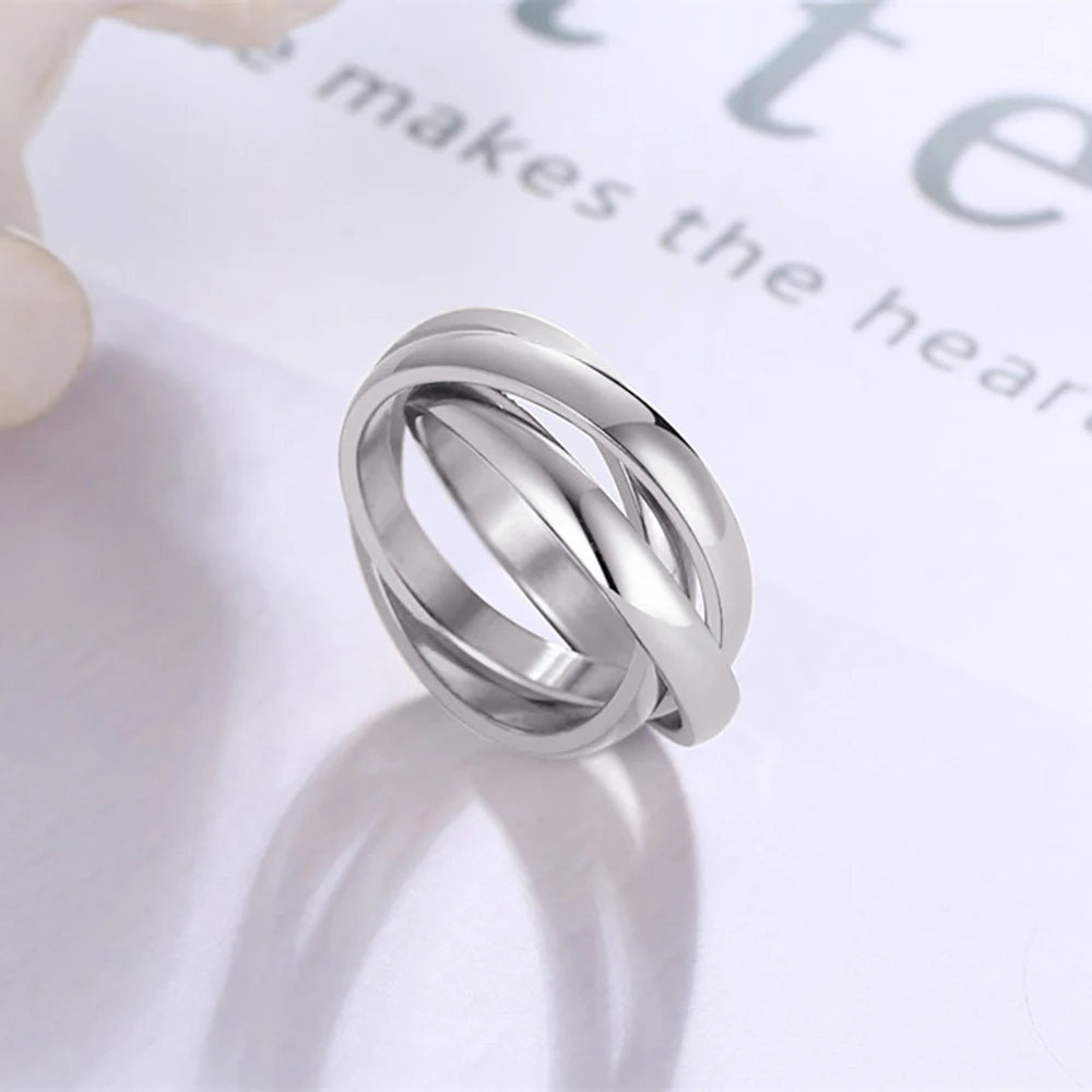 Ensemble de bagues classiques à 3 rondes pour femmes, bijoux de fiançailles et de mariage en acier inoxydable