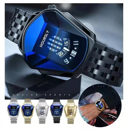 Luxe HOURSLY marque tendance Cool montre-bracelet pour hommes technologie en acier inoxydable mode montre à Quartz pour hommes Relogio Masculino 2023