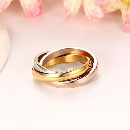 Ensemble de bagues classiques à 3 rondes pour femmes, bijoux de fiançailles et de mariage en acier inoxydable