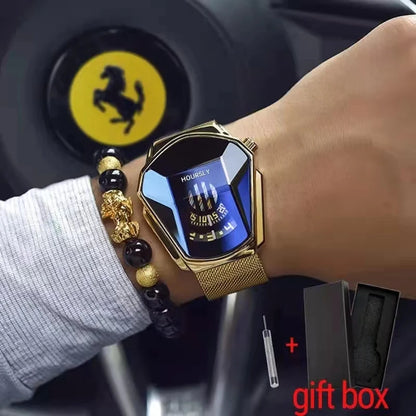 Luxe HOURSLY marque tendance Cool montre-bracelet pour hommes technologie en acier inoxydable mode montre à Quartz pour hommes Relogio Masculino 2023