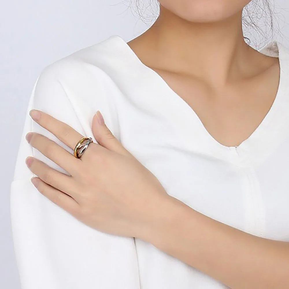 Ensemble de bagues classiques à 3 rondes pour femmes, bijoux de fiançailles et de mariage en acier inoxydable