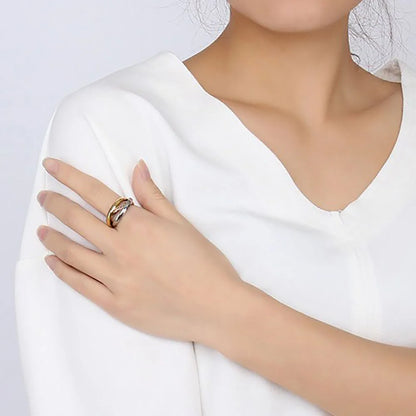 Ensemble de bagues classiques à 3 rondes pour femmes, bijoux de fiançailles et de mariage en acier inoxydable