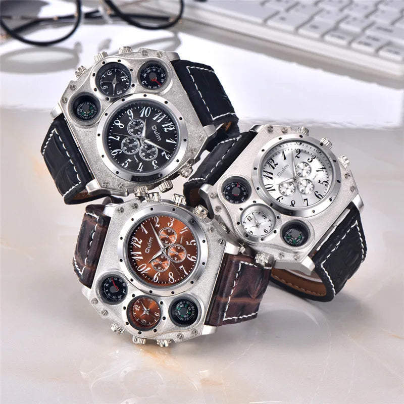 Montres de sport de luxe pour hommes, montre-bracelet militaire décontractée, grand cadran, boussole décorative, horloge à quartz, homme cool, unique, marque supérieure