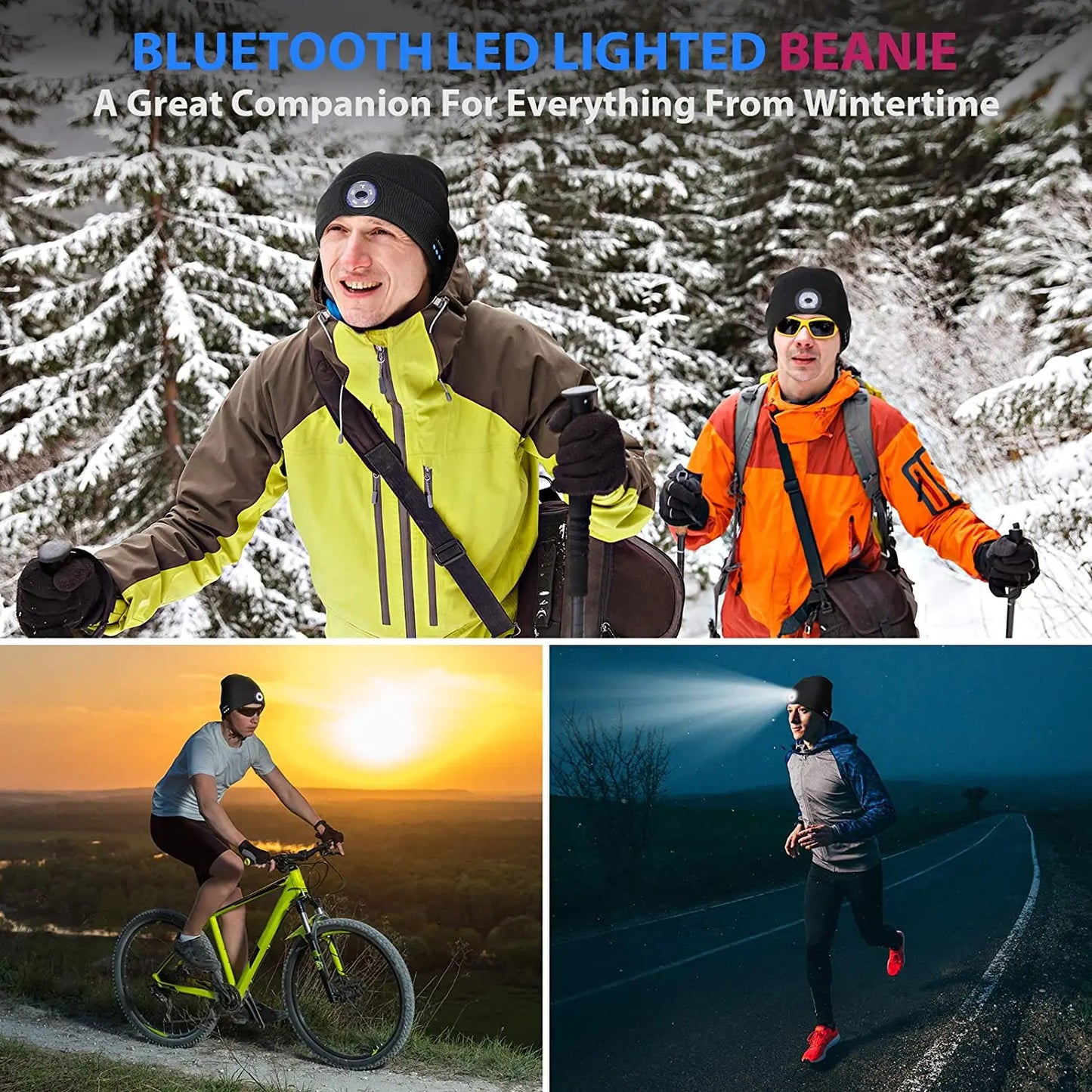 Bonnet chaud mains libres Bluetooth 5.0, chapeau LED, casque stéréo sans fil, lecteur de musique avec Support de micro, batterie Rechargeable à gradation