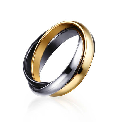 Ensemble de bagues classiques à 3 rondes pour femmes, bijoux de fiançailles et de mariage en acier inoxydable
