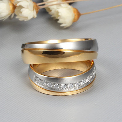 Bague de mariage pour femmes et hommes, couleur or, bijoux de fiançailles d'amour, bague en acier inoxydable pour Couple, cadeau de saint valentin