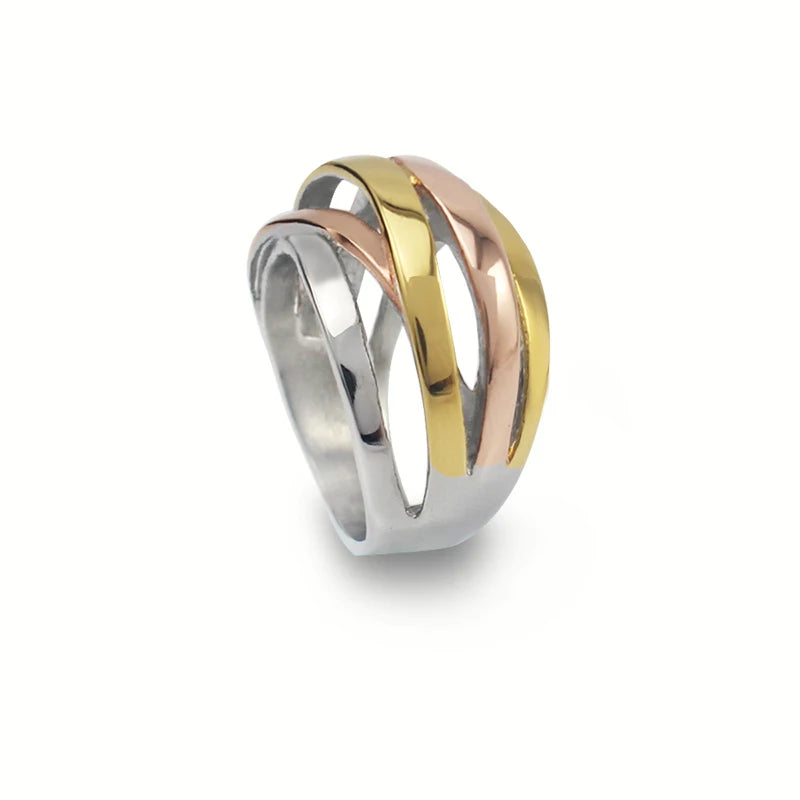 Bague Lignes Géométriques pour Femme, Bijoux en Acier à la Mode en Argent, Or Rose, Trois Options de Documents Disponibles, TAN6 7 8 9