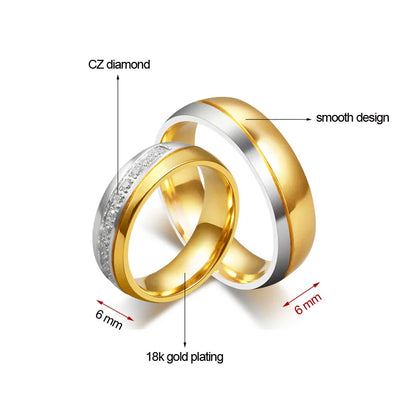 Bague de mariage pour femmes et hommes, couleur or, bijoux de fiançailles d'amour, bague en acier inoxydable pour Couple, cadeau de saint valentin