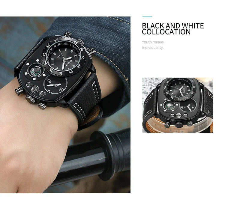 Montres de sport de luxe pour hommes, montre-bracelet militaire décontractée, grand cadran, boussole décorative, horloge à quartz, homme cool, unique, marque supérieure
