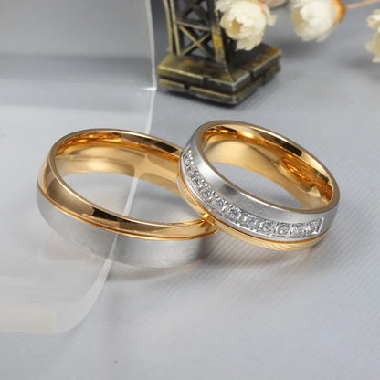 Bague de mariage pour femmes et hommes, couleur or, bijoux de fiançailles d'amour, bague en acier inoxydable pour Couple, cadeau de saint valentin