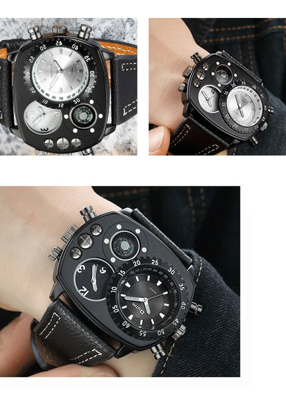 Montres de sport de luxe pour hommes, montre-bracelet militaire décontractée, grand cadran, boussole décorative, horloge à quartz, homme cool, unique, marque supérieure