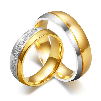 Bague de mariage pour femmes et hommes, couleur or, bijoux de fiançailles d'amour, bague en acier inoxydable pour Couple, cadeau de saint valentin