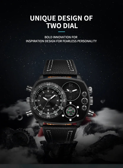 Montres de sport de luxe pour hommes, montre-bracelet militaire décontractée, grand cadran, boussole décorative, horloge à quartz, homme cool, unique, marque supérieure