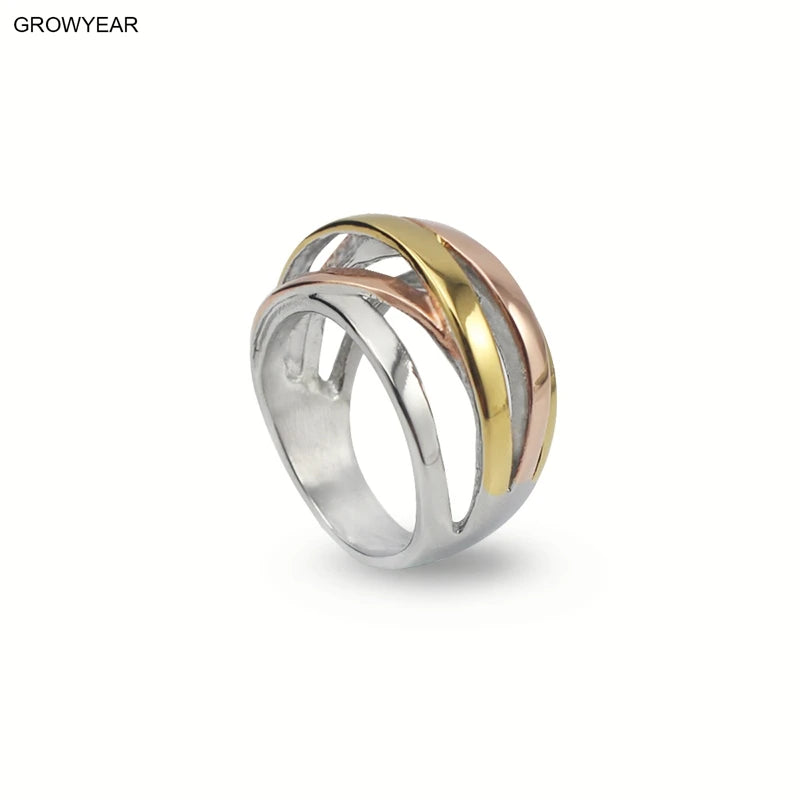 Bague Lignes Géométriques pour Femme, Bijoux en Acier à la Mode en Argent, Or Rose, Trois Options de Documents Disponibles, TAN6 7 8 9