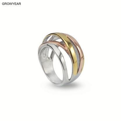 Bague Lignes Géométriques pour Femme, Bijoux en Acier à la Mode en Argent, Or Rose, Trois Options de Documents Disponibles, TAN6 7 8 9